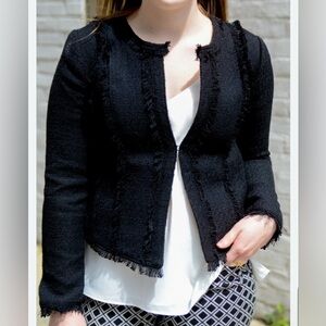 Banana Republic black tweed open front lined blazer